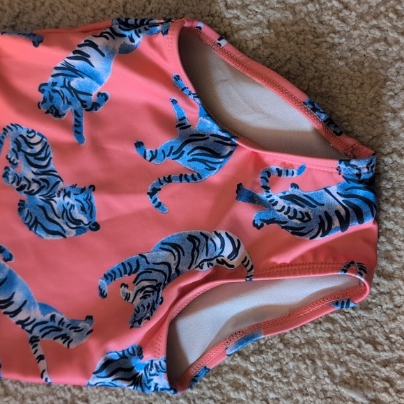 Tea Pink With Blue Tiger One Piece Swimsuit Size 2T - Picture 5 of 8